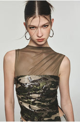 Camouflage Sequin Mesh Tank Top